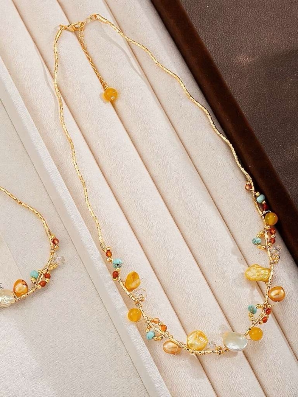 Gold Tone Yellow Pearl Bead Necklace - Women Jewelry